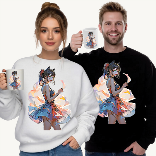 ✨Moonlit Grace: Anime Catgirl Aura for Casual Wear, Posters, Mugs and much more - Artistic Unisex Crewneck Sweatshirt | Cozy Graphic Sweater, Comfortable Hoodie, Fall Apparel, Anime-Inspired Gift, Casual Chic Fashion