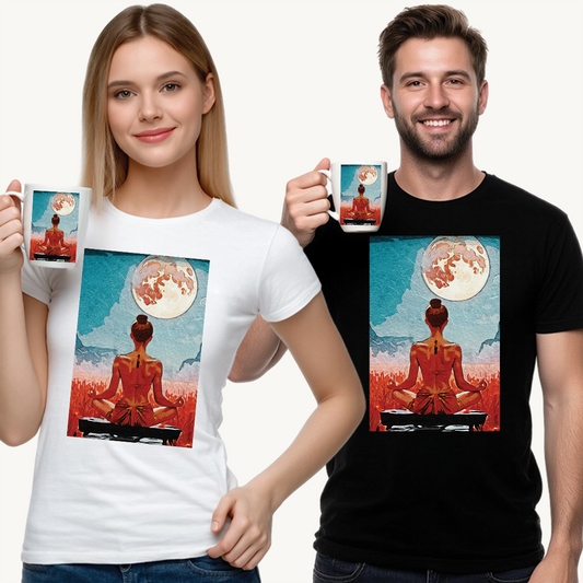 ✨Serenity Under the Full Moon - Meditative Moon Unisex Heavy Cotton Tee - Mindfulness Gift, Spiritual Shirt, Yoga Apparel, Zen Fashion, Moon Lover Gift