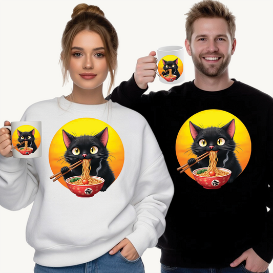 Ramen Cat Magic – Whiskers, Noodles & Sunshine Vibes - Cat Lover's Ramen Sweatshirt, Cozy Cat Crewneck, Cat-Themed Gift, Funny Sweatshirt, Unisex Pullover, Pet Lovers Apparel