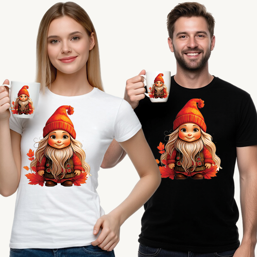 Autumn Gnome Magic – Cozy Whimsy in Every Leaf - Autumn-Themed Gnome Tee, Cozy Fall Shirt, Seasonal Apparel for Halloween, Thanksgiving, and Everyday Wear