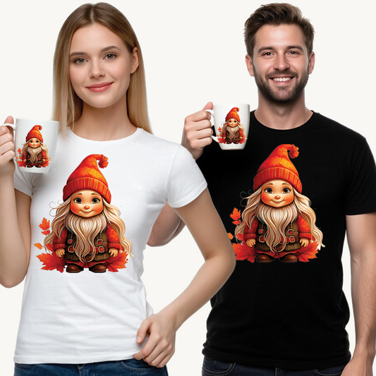 Autumn Gnome Magic – Cozy Whimsy in Every Leaf - Autumn-Themed Gnome Tee, Cozy Fall Shirt, Seasonal Apparel for Halloween, Thanksgiving, and Everyday Wear
