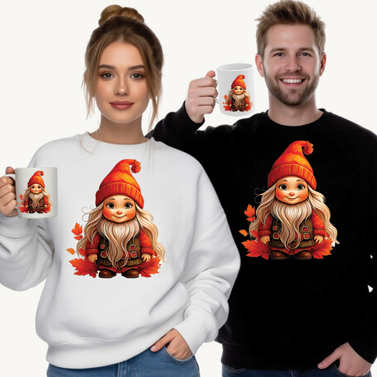 Autumn Gnome Magic – Cozy Whimsy in Every Leaf - Cozy Gnome Crewneck Sweatshirt, Fall Sweater, Autumn Design, Unisex Hoodie, Gift for Her, Holiday Apparel