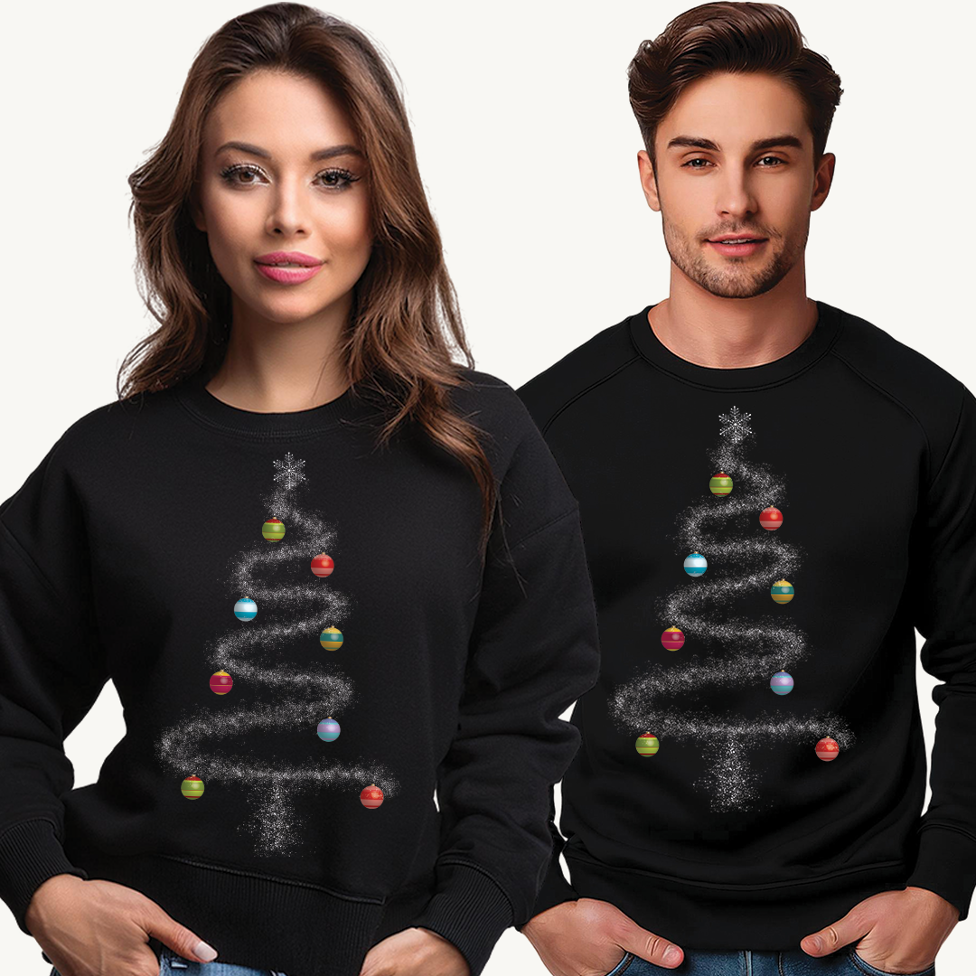 Cosmic Christmas: Where Stardust Dreams Become Holiday Magic - Christmas Tree Sweatshirt - Cozy Unisex Crewneck for Holiday Cheer