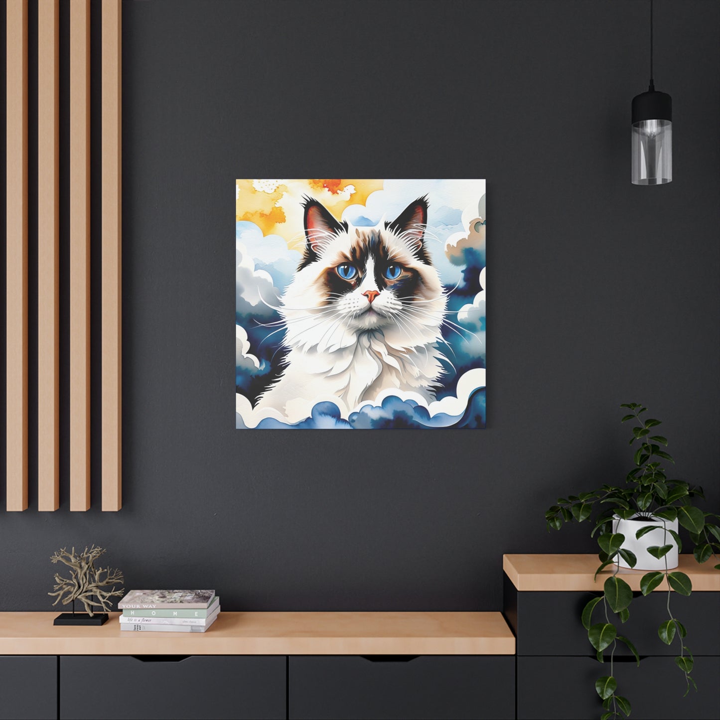 Canvas Art - Blue-Eyed Majesty: Cat Among the Clouds