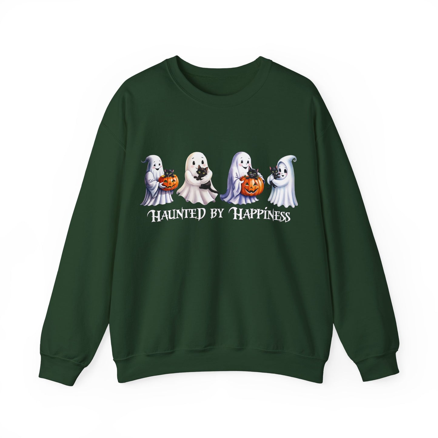 👻 Haunted by Happiness: Ghosts of Joy and Candy - Halloween Ghosts Sweatshirt, Cozy Crewneck, Autumn Apparel, Spooky Season Gift, Unisex Sweatshirt for Fall Celebrations