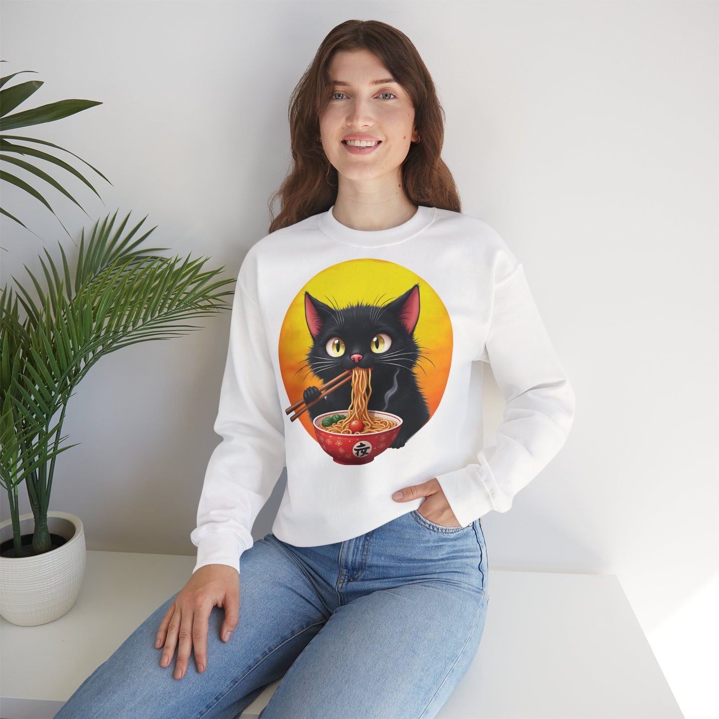 Ramen Cat Magic – Whiskers, Noodles & Sunshine Vibes - Cat Lover's Ramen Sweatshirt, Cozy Cat Crewneck, Cat-Themed Gift, Funny Sweatshirt, Unisex Pullover, Pet Lovers Apparel