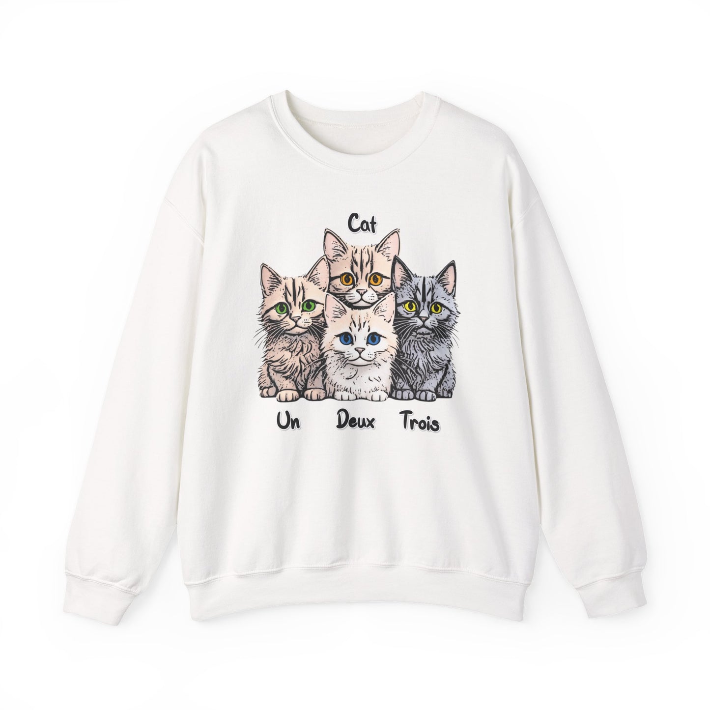 Un, Deux, Trois, Cat: Purrfect Counting Cuteness - Cat Lover Crewneck Sweatshirt, Cozy Pet Sweatshirt, Gift for Cat Owners, Cute Animal Apparel, Cat-Themed Fashion
