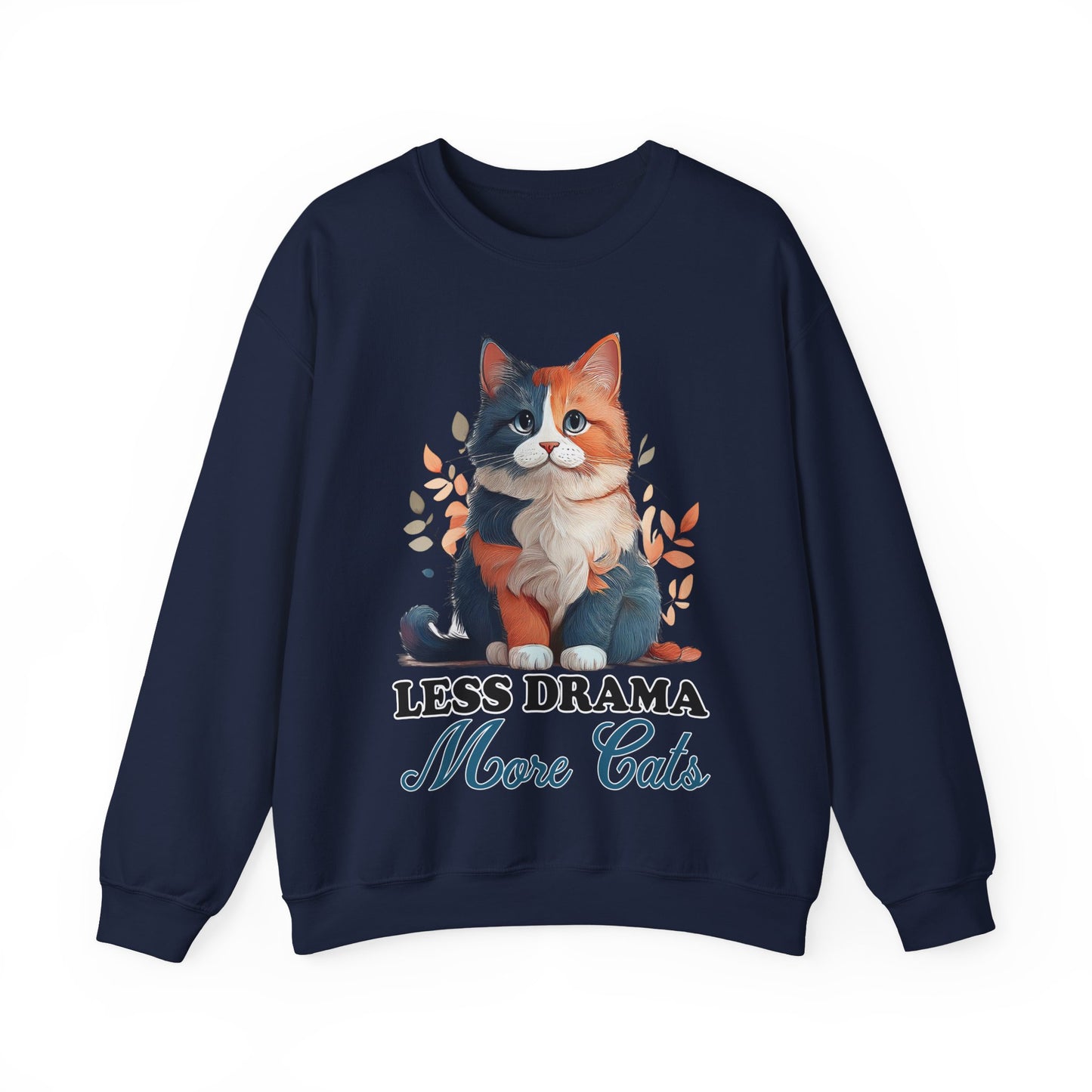 Less Drama, More Cats – Purrfect Peace in Style 🐾✨ - Cat Lover Crewneck Sweatshirt | Less Drama More Cats | Cozy Gift for Cat Owners, Animal Lovers, Cute Cat Sweatshirt