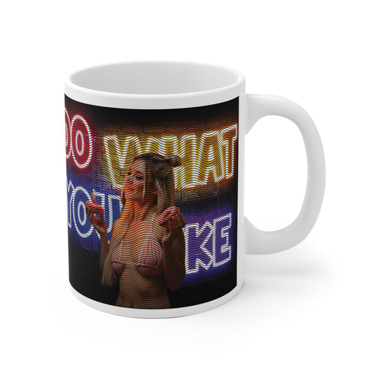 Bold Ceramic Mug with Neon Quote, Coffee Cup, Unique Gift for Adults, Fun Kitchenware, Trendy Home Decor, Party Beverage Mug