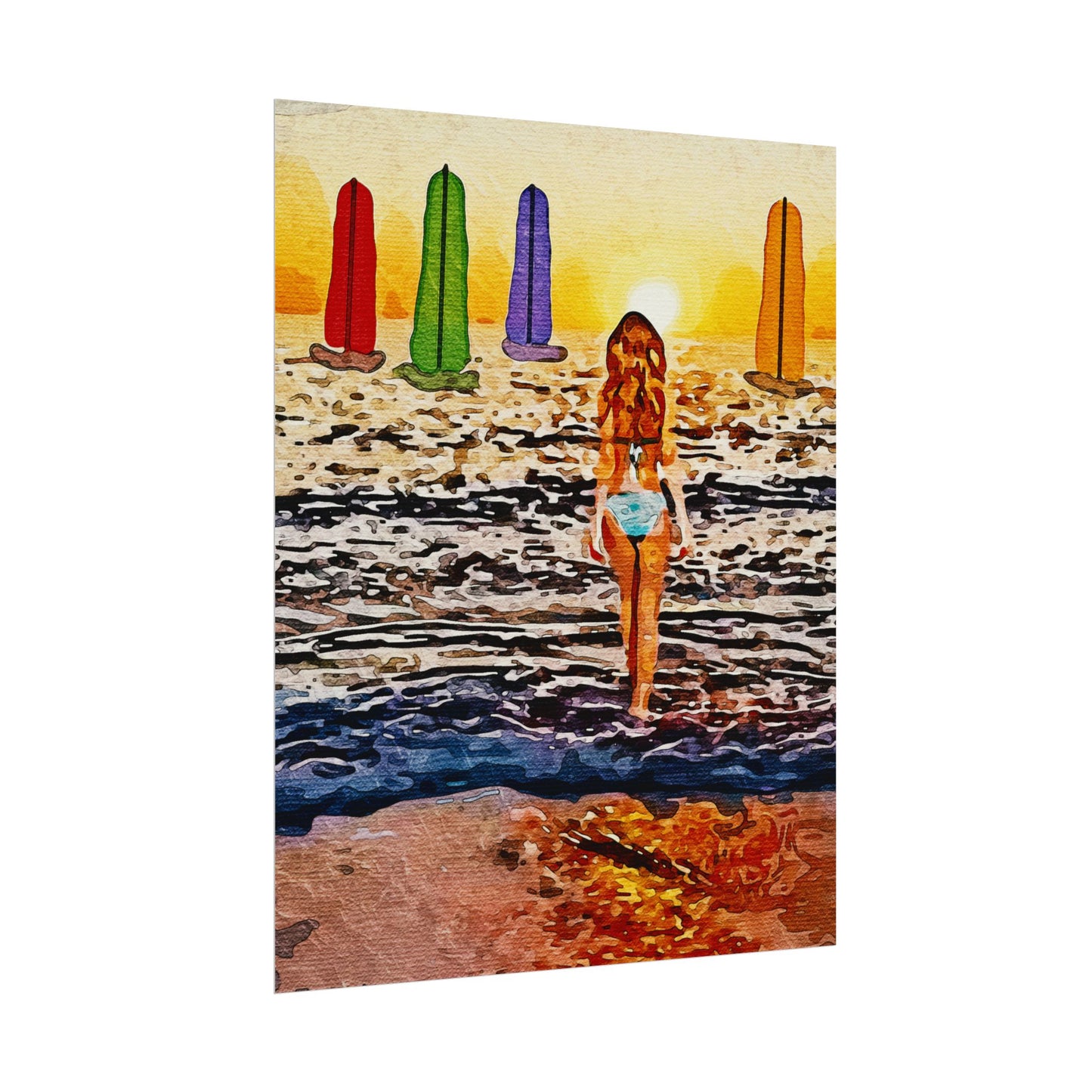 "Chasing Horizons: A Sunset Journey of Hope and Serenity Beyond the Waves" - Beach-Themed Rolled Posters, Decorative Wall Art, Summer Decor, Coastal Vibe, Surfing Gift, Ocean Sunset Print