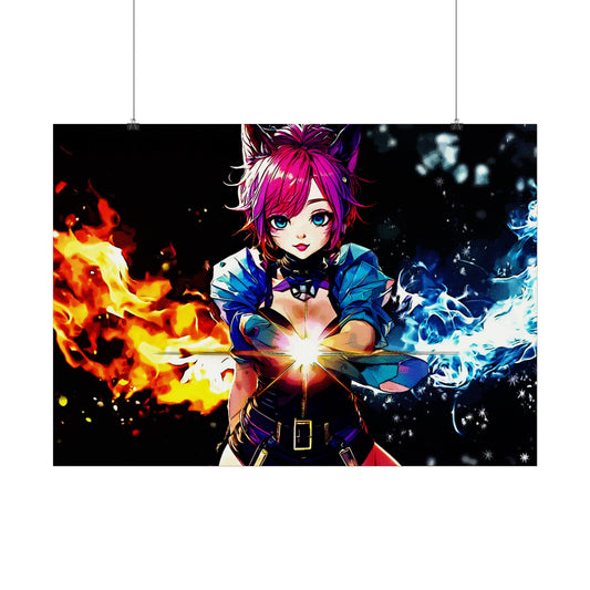 Fantasy Art Poster - Elemental Warrior with Fiery and Icy Powers