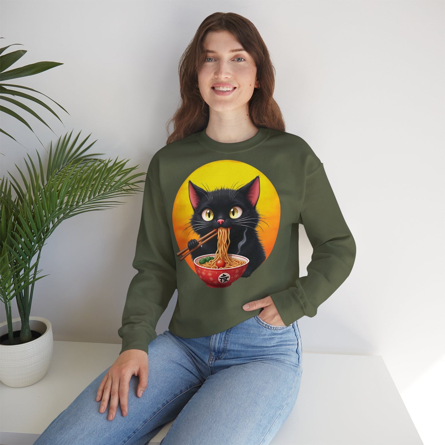 Ramen Cat Magic – Whiskers, Noodles & Sunshine Vibes - Cat Lover's Ramen Sweatshirt, Cozy Cat Crewneck, Cat-Themed Gift, Funny Sweatshirt, Unisex Pullover, Pet Lovers Apparel