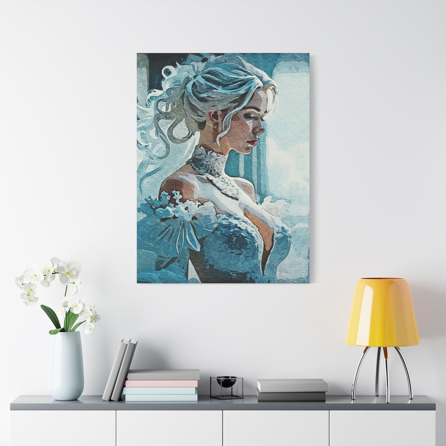 Radiant Empowerment – Elegance That Commands Light ⚡👑 - Elegant Satin Canvas Wall Art, Perfect for Home Decor, Bridal Shower Gift, Wedding Decor, Blue Toned Artwork