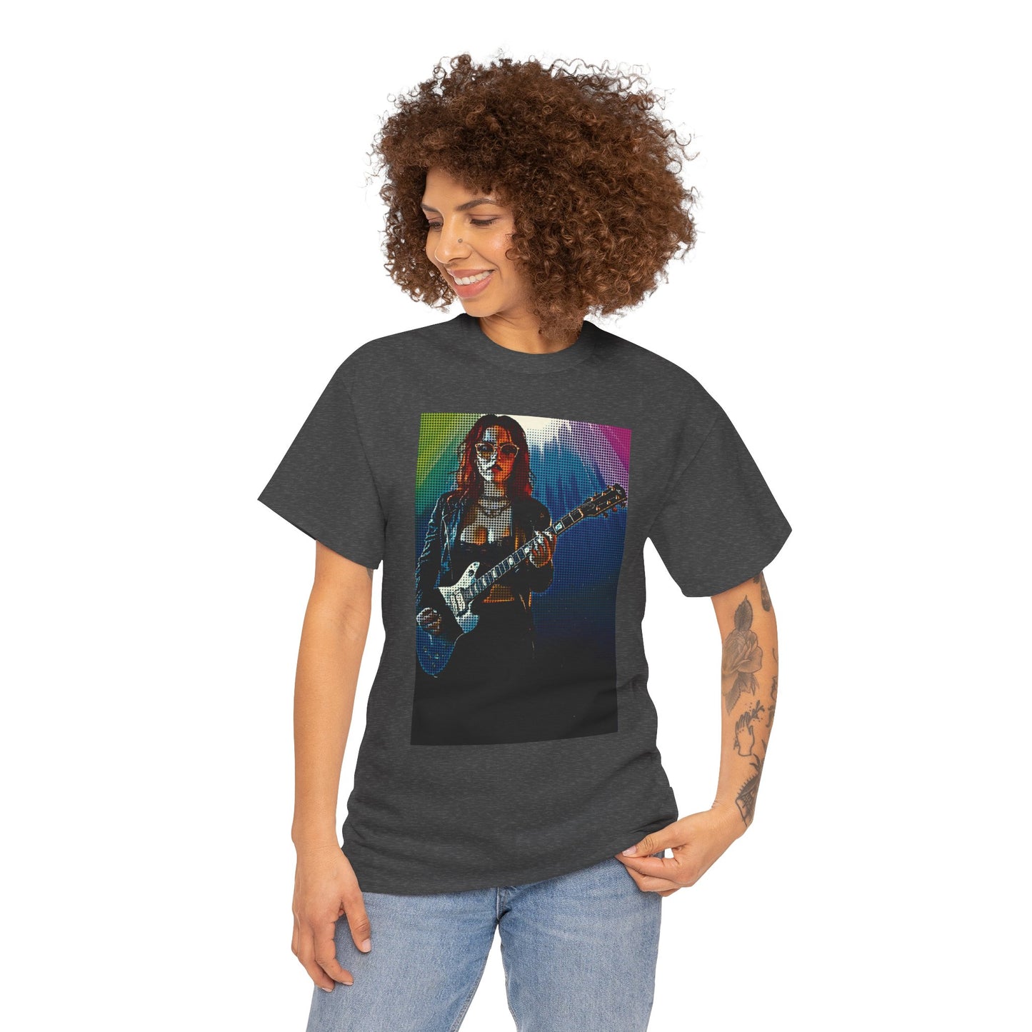 Electric Vibes: Retro Halftone Guitar Art Celebrating Music, Freedom, and Bold Self-Expression - Rock Star Unisex Heavy Cotton Tee, Music Lover Gift, Concert Apparel, Vintage Tee, Festival Wear