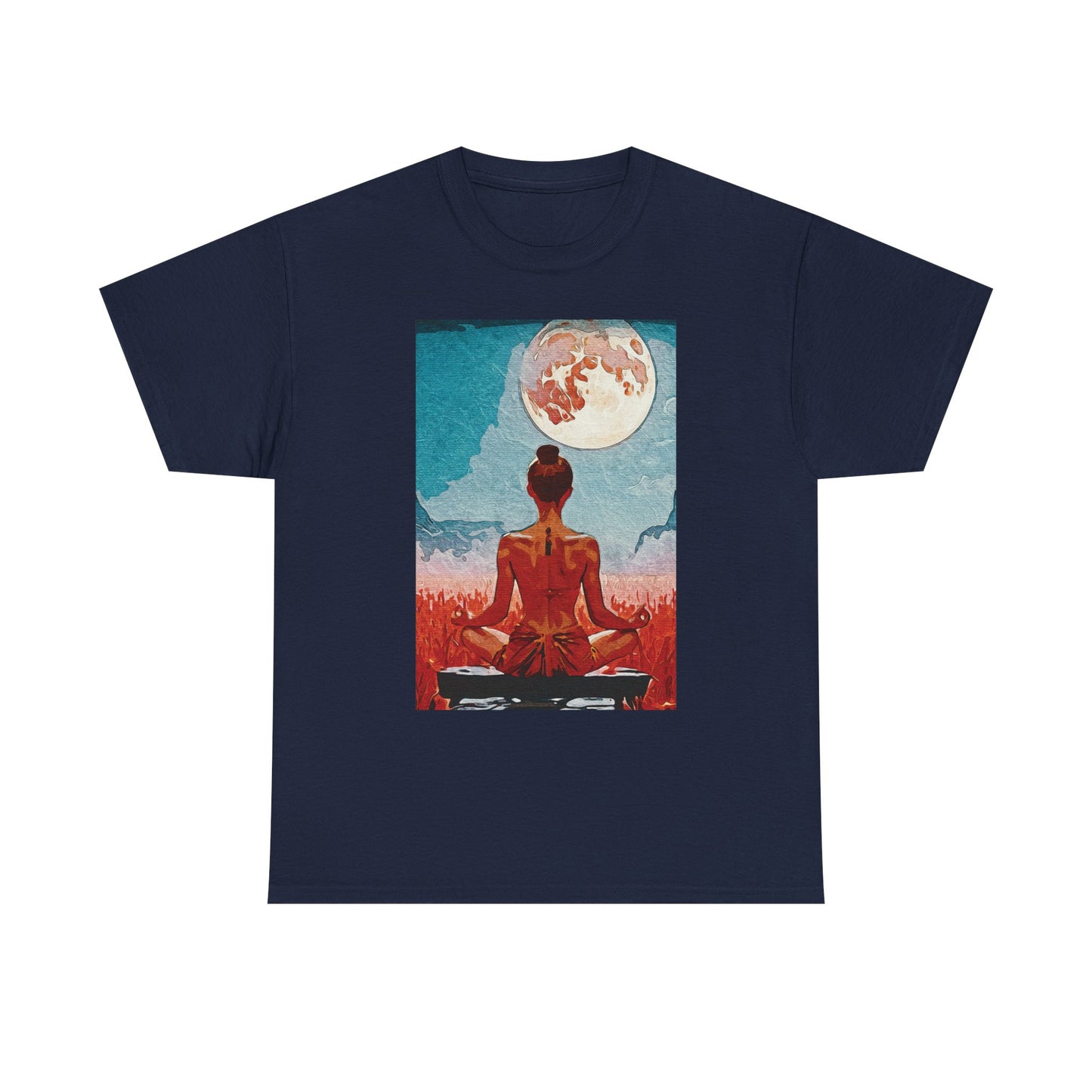 ✨Serenity Under the Full Moon - Meditative Moon Unisex Heavy Cotton Tee - Mindfulness Gift, Spiritual Shirt, Yoga Apparel, Zen Fashion, Moon Lover Gift