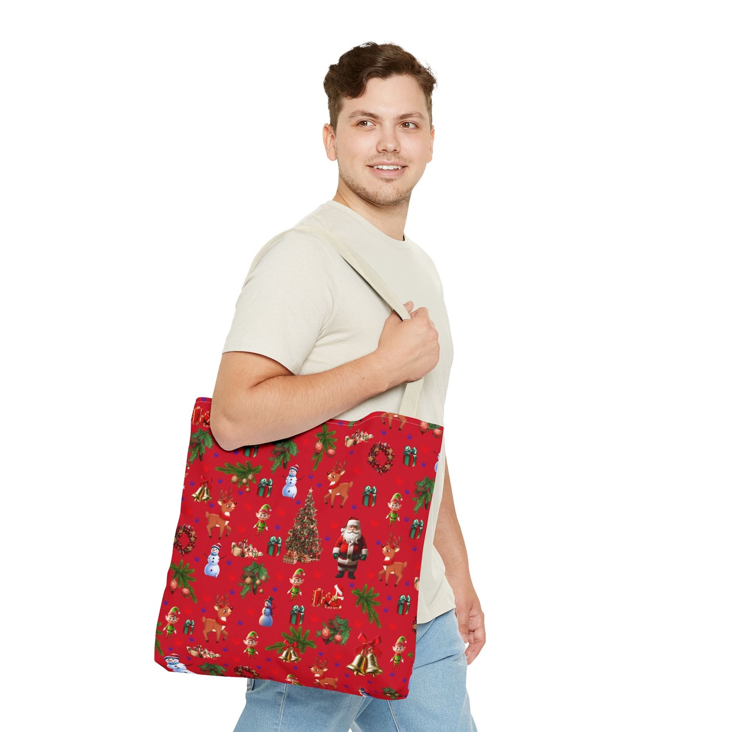 Festive Holiday Tote Bag - Santa, Snowman & Christmas Design