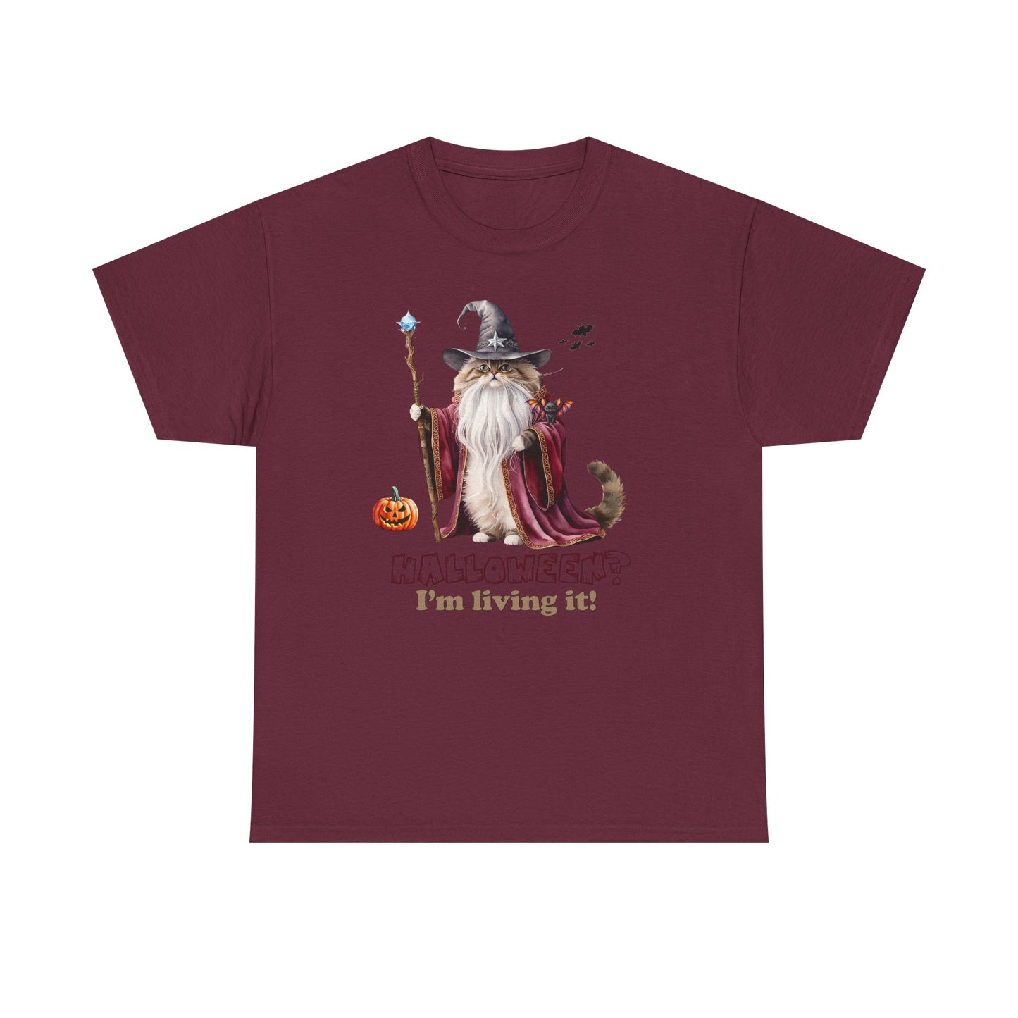 🧙 Living the Spell: Wizardry, Whimsy & Halloween CheerHalloween Wizard Cat Tee - 🎃 Spooky Unisex Cotton Shirt, Witchy T-Shirt, Fall Fashion, Gift for Cat Lovers, Halloween Costume, Relaxed Fit