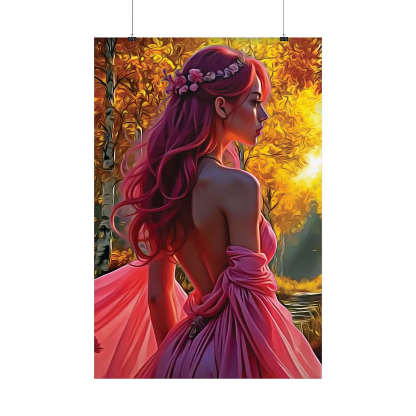 Beauty in Pink – Elegance Blossoms in Autumn Light - Enchanting Art Print, Elegant Decor, Fall Aesthetic, Feminine Wall Art, Unique Gift for Her, Boho Style Poster