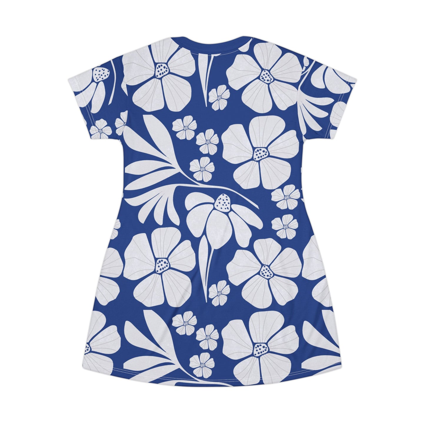 Retro Look White Flower Design T-Shirt Dress