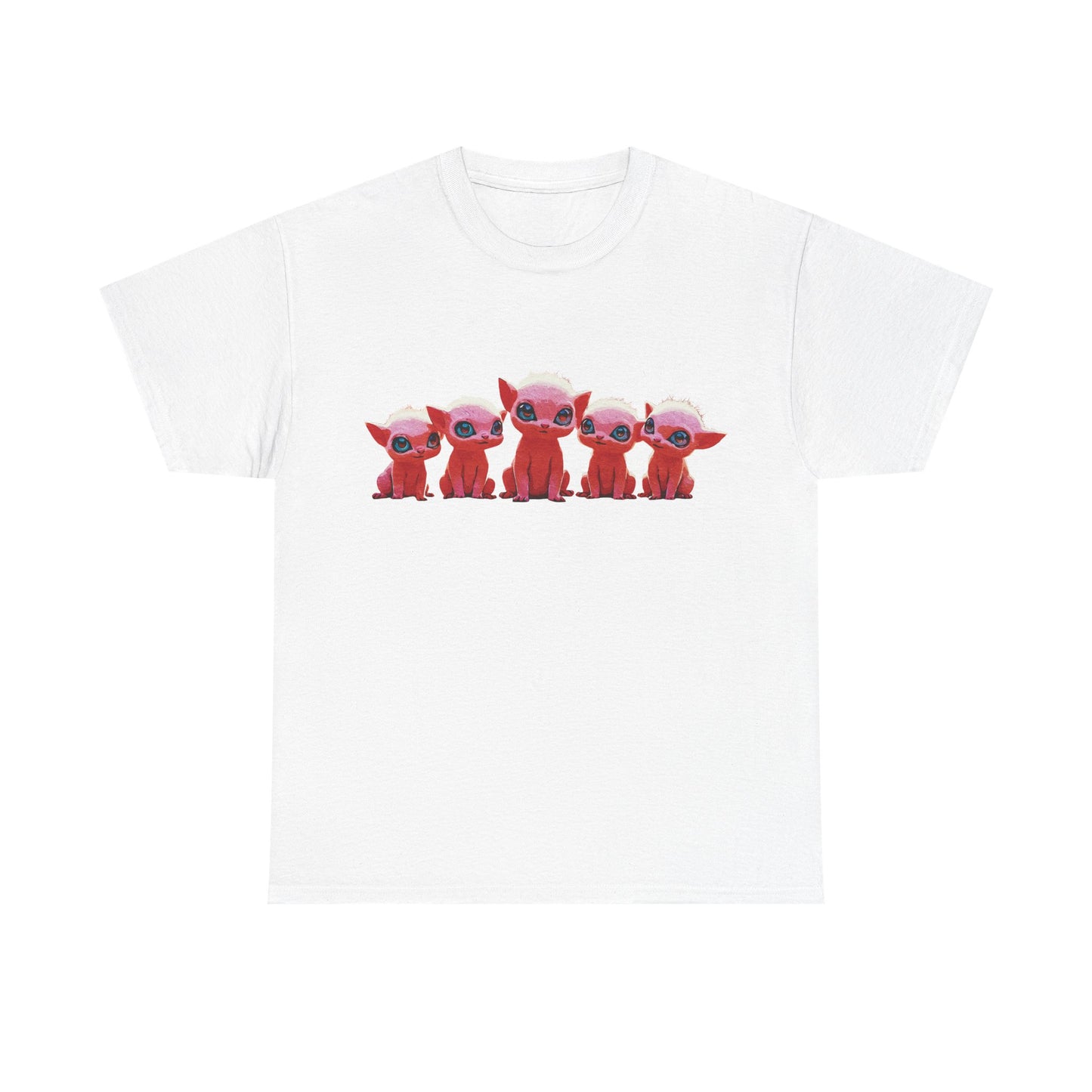 "Squad Goals: Adorable Red Creatures United - Friendship & Joy Collection" - Cute Cartoon Animal Unisex Heavy Cotton Tee, Fun Graphic Shirt, Gift for Animal Lovers, Casual Outfit, Summer Apparel