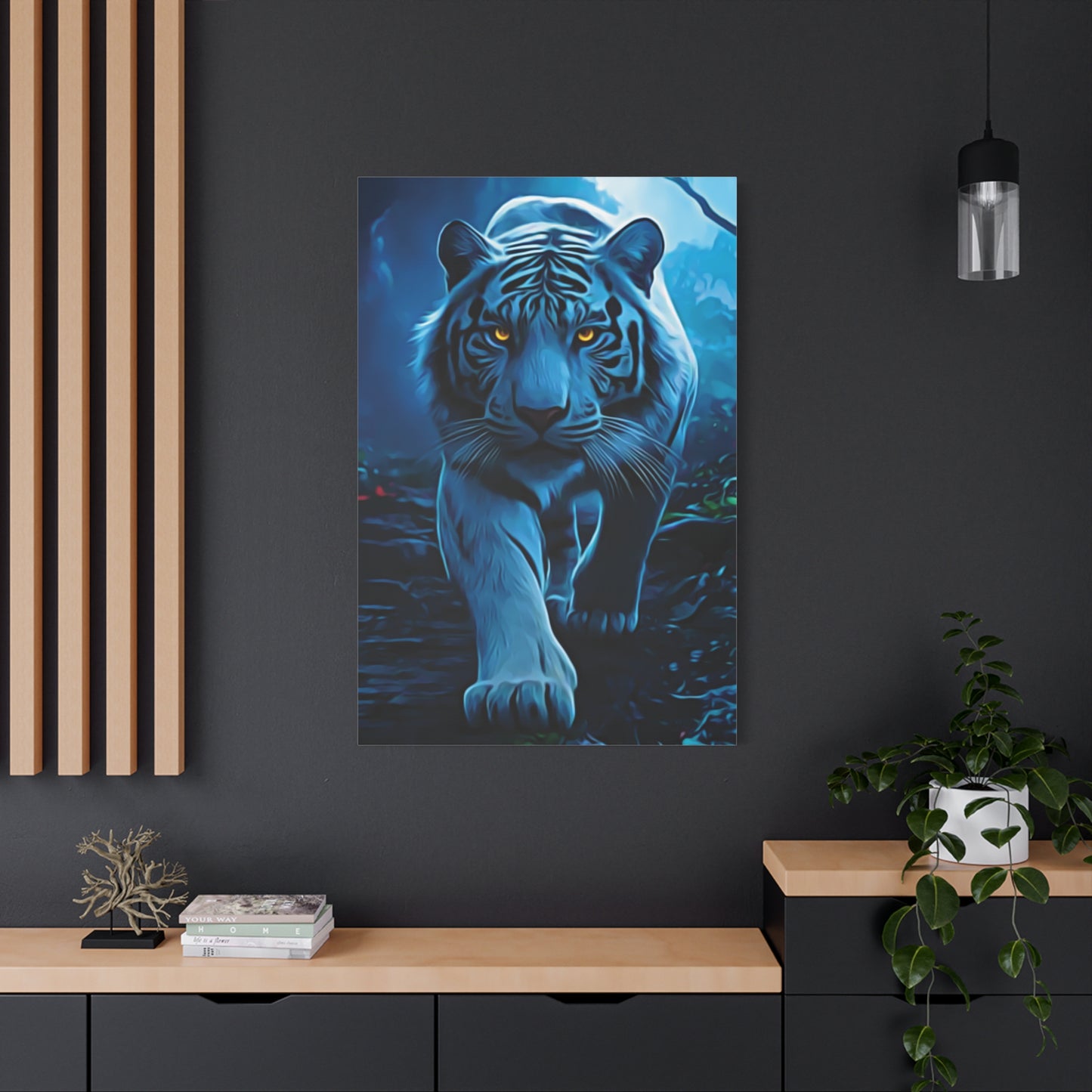 🐅 Blue Ember: Strength in Stillness, Power in Motion - Majestic White Tiger Wall Art, Canvas Print, Home Decor, Animal Lover Gift, Wildlife Artwork, Unique Gift Idea, Eco-Friendly Decor