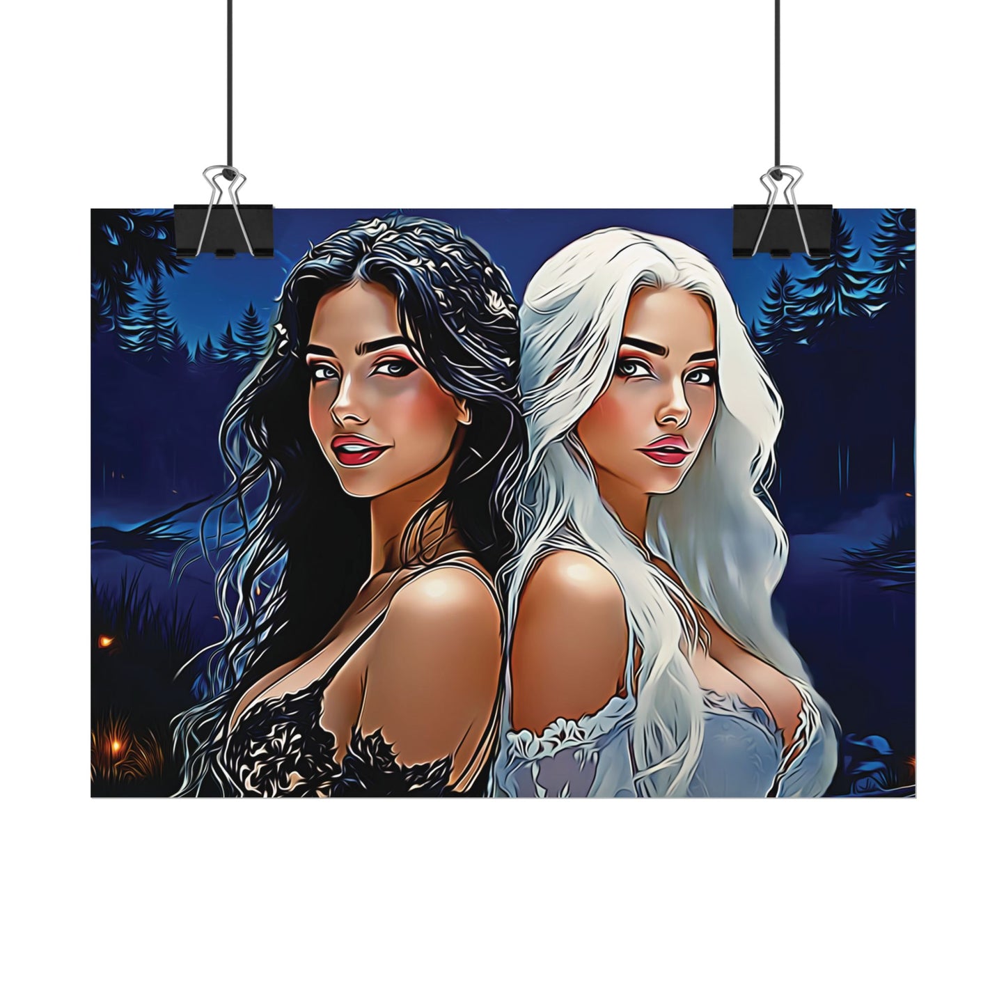 Moonlit Sisters of Opposites – Enchanted Night Art of Balance, Beauty, and Timeless Harmony - Mystical Duo Rolled Posters | Ethereal Art for Witchy Decor, Fantasy Wall Art, Gift for Her, Boho Home, Unique Prints