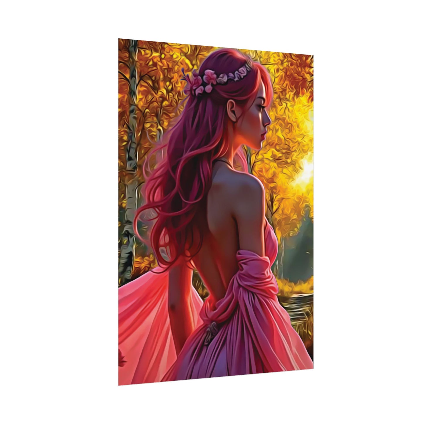 Beauty in Pink – Elegance Blossoms in Autumn Light - Enchanting Art Print, Elegant Decor, Fall Aesthetic, Feminine Wall Art, Unique Gift for Her, Boho Style Poster