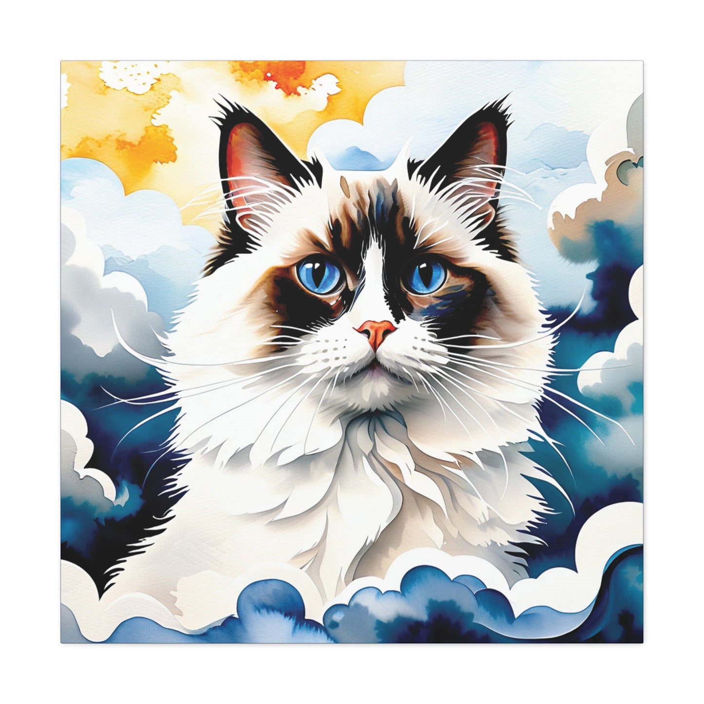 Canvas Art - Blue-Eyed Majesty: Cat Among the Clouds