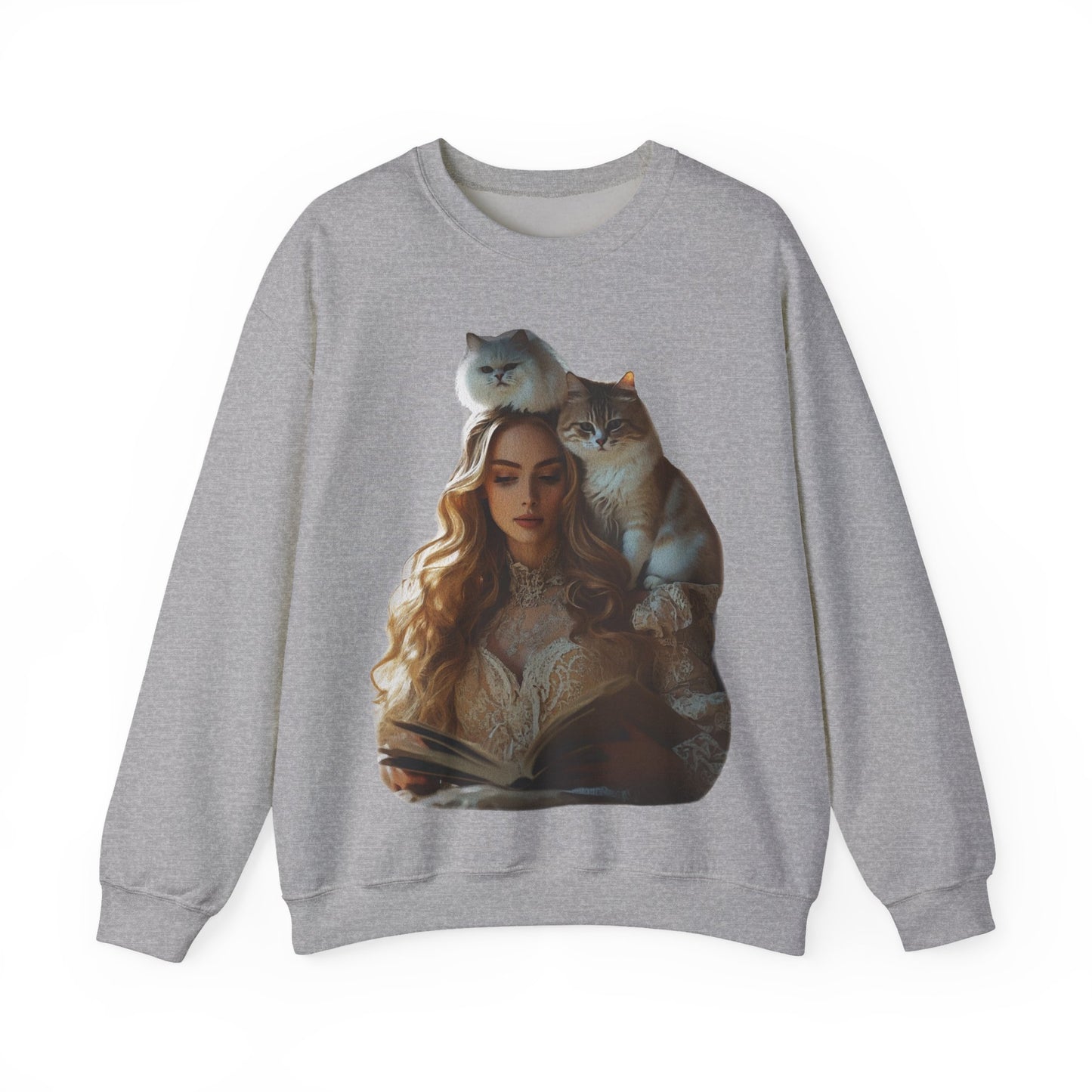 “Chapters & Companions: Peaceful Moments with Books, Cats, and Cozy Souls” - Cozy Cat Lover Sweatshirt, Cat Sweatshirt, Unisex Sweatshirt, Gift for Cat Lovers, Cute Crewneck, Animal Lover Apparel