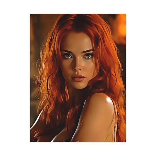 Fiery Muse: Ignite Your Passion with the Radiant Gaze of the Crimson Enchantress - Vibrant Matte Poster Art, Captivating Wall Decor, Perfect Gift for Art Lovers, Home Aesthetic, Unique Artwork for Any Occasion
