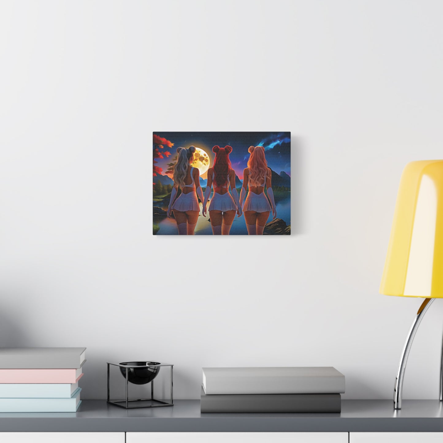 🌌 Moon Sisters: Unity in Light, Magic in MotionCanvas Wall Art - Enchanting Moonlit Retreat, Bohemian Decor, Gift for Friends, Home Decor, Unique Wall Art, Girls Night In