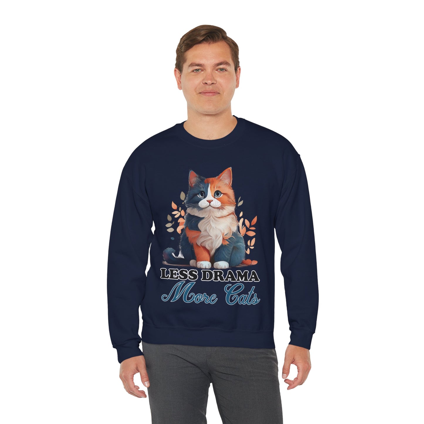 Less Drama, More Cats – Purrfect Peace in Style 🐾✨ - Cat Lover Crewneck Sweatshirt | Less Drama More Cats | Cozy Gift for Cat Owners, Animal Lovers, Cute Cat Sweatshirt