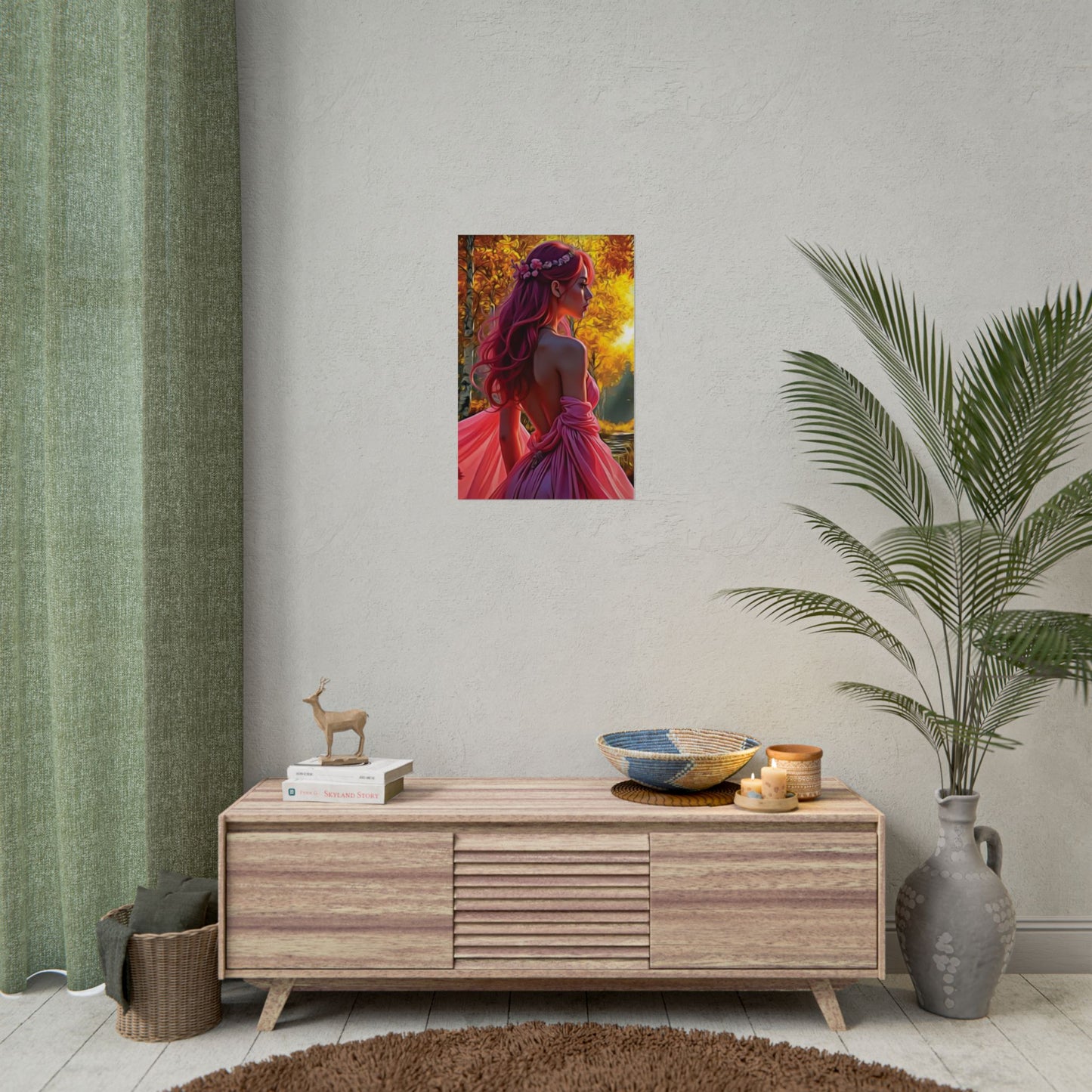 Beauty in Pink – Elegance Blossoms in Autumn Light - Enchanting Art Print, Elegant Decor, Fall Aesthetic, Feminine Wall Art, Unique Gift for Her, Boho Style Poster