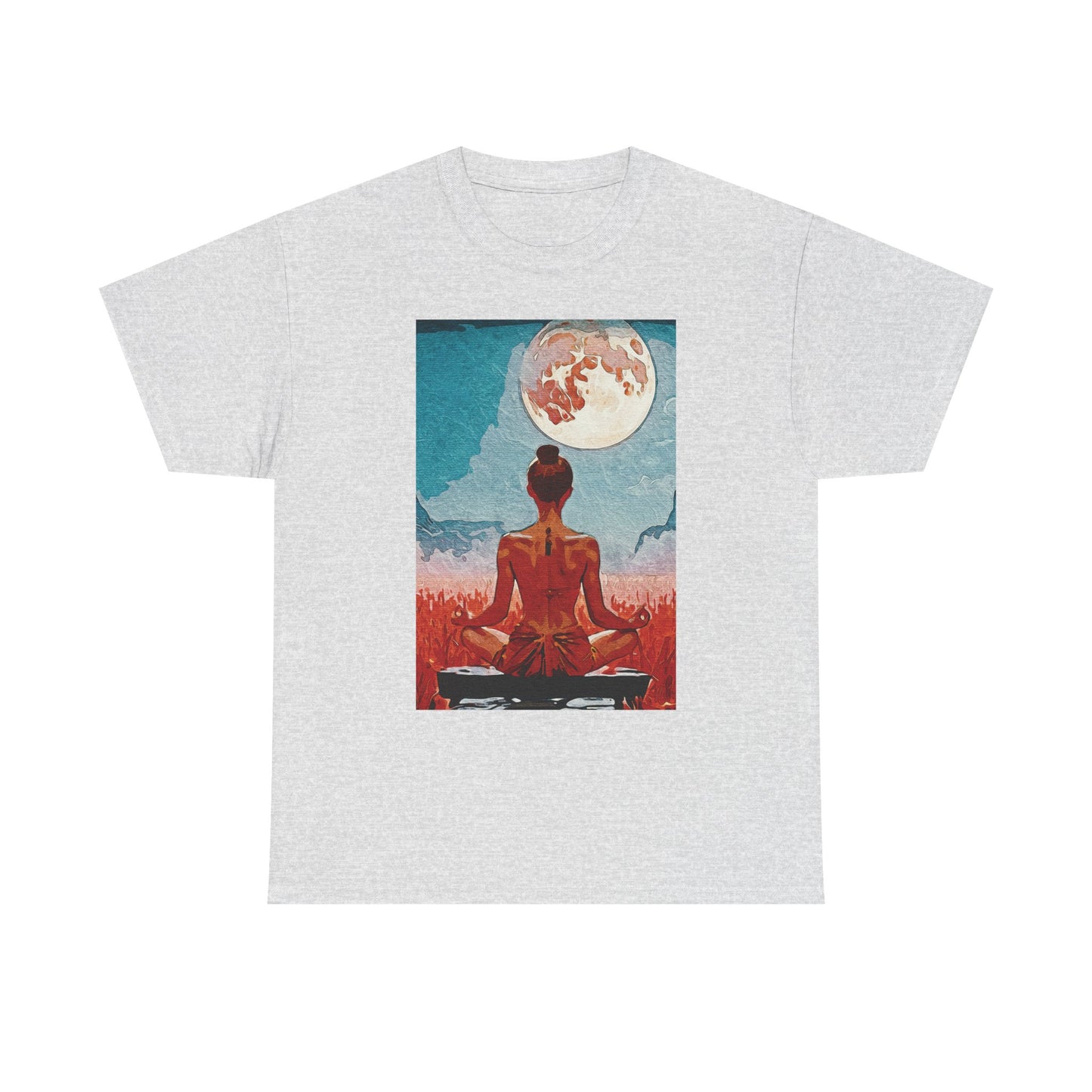✨Serenity Under the Full Moon - Meditative Moon Unisex Heavy Cotton Tee - Mindfulness Gift, Spiritual Shirt, Yoga Apparel, Zen Fashion, Moon Lover Gift
