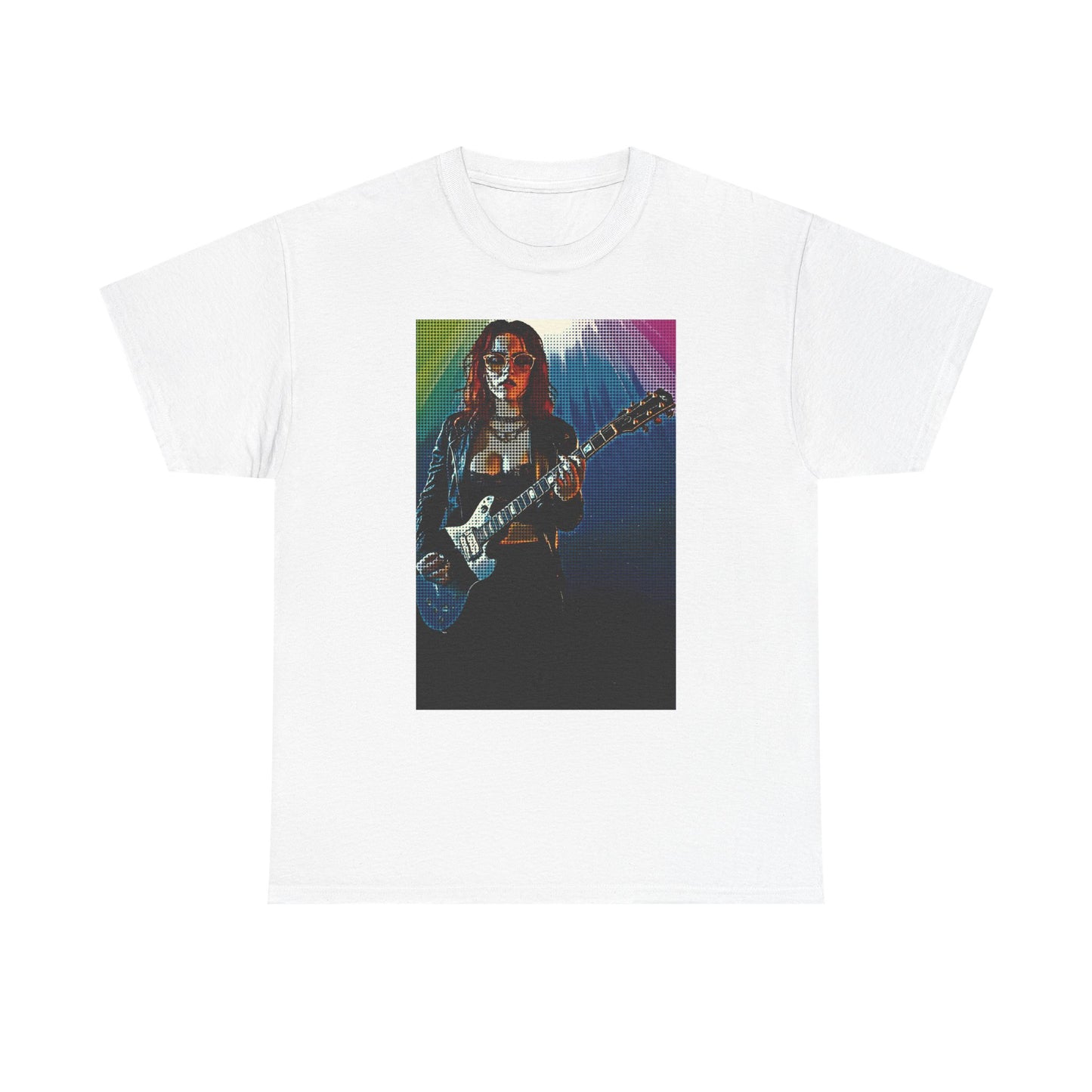 Electric Vibes: Retro Halftone Guitar Art Celebrating Music, Freedom, and Bold Self-Expression - Rock Star Unisex Heavy Cotton Tee, Music Lover Gift, Concert Apparel, Vintage Tee, Festival Wear