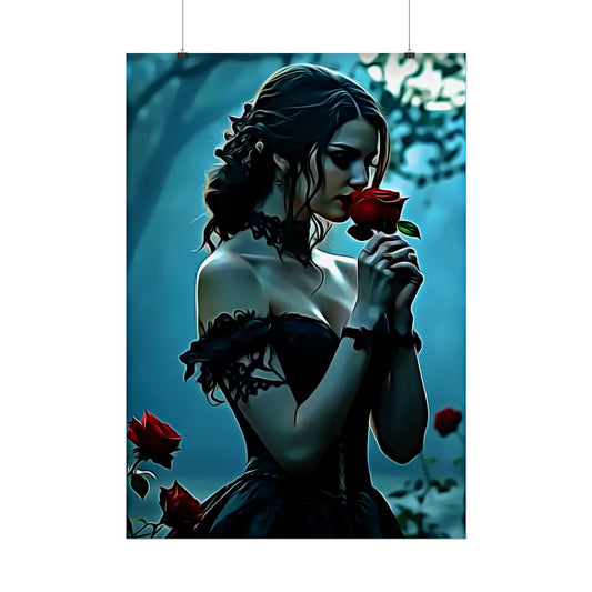 🖤 Whispers in Crimson: Grace Beyond Shadows  for casual wear, posters, and Merch - Elegant Floral Art Poster, Aesthetic Wall Decor, Gothic Decor, Vintage Rose Print, Home Decoration for Romantic Spaces