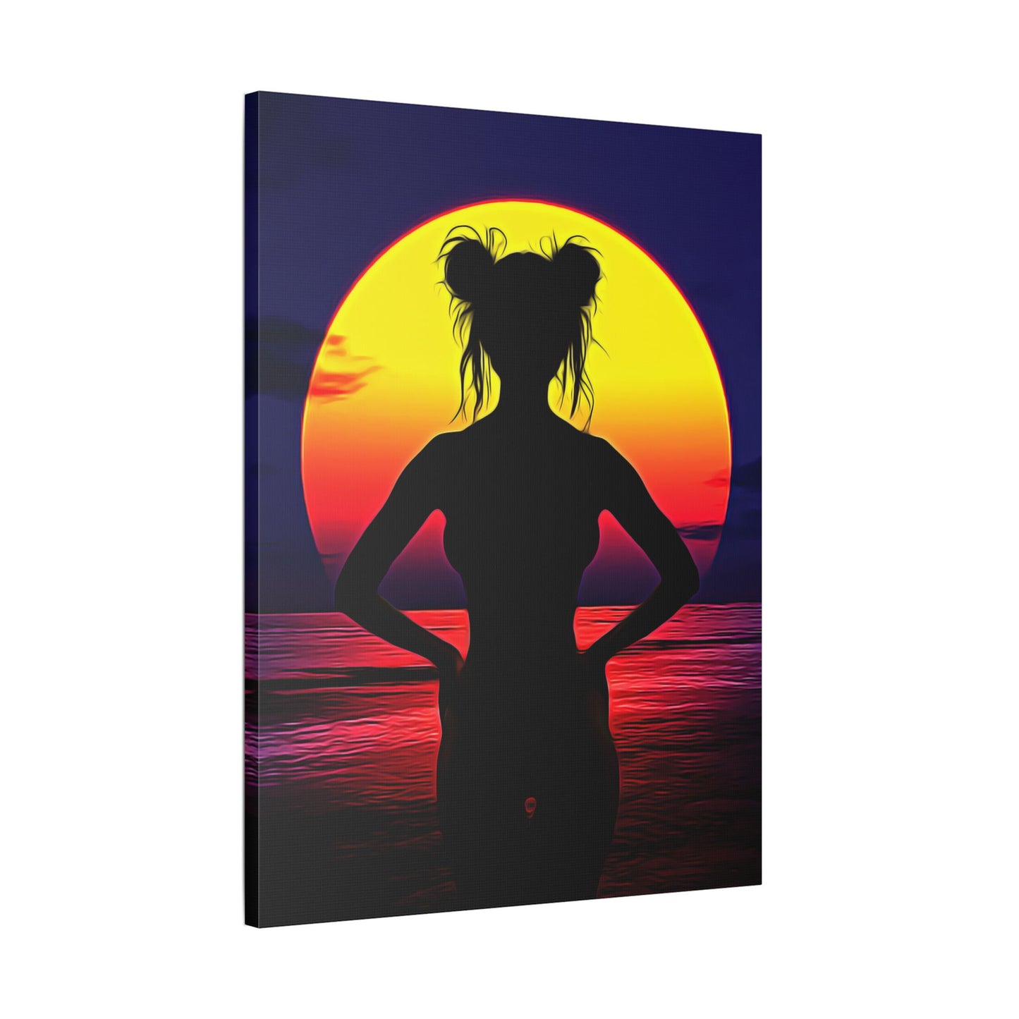 Solar Silhouette: Embrace Inner Strength in the Golden Sunset Glow - Sunset Silhouette Stretched Canvas Art | Boho Home Decor, Beach Wall Art, Unique Gift, Summer Vibes, Relaxing Artwork