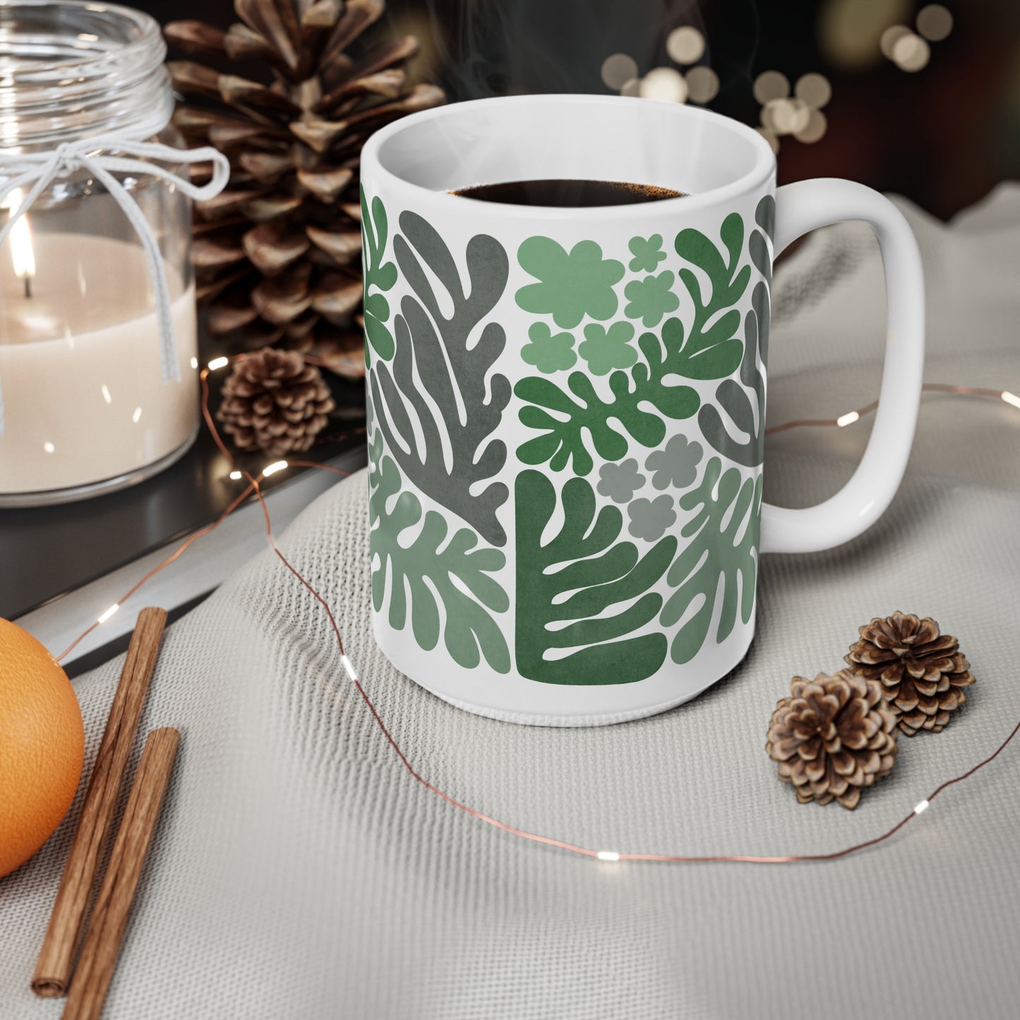 Mug -  Boho, Retro Leaf Ceramic Coffee Cups, 11oz, 15oz