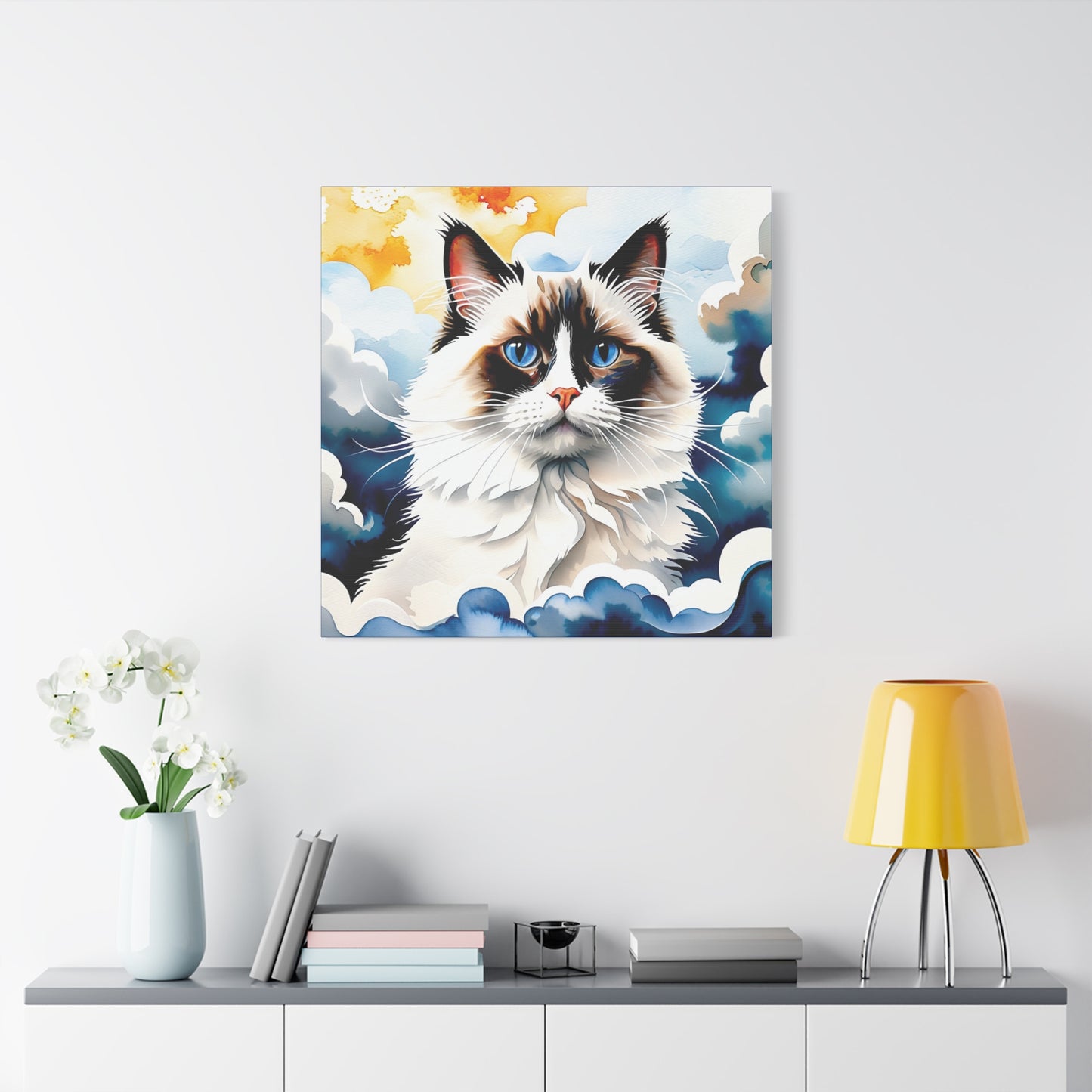 Canvas Art - Blue-Eyed Majesty: Cat Among the Clouds