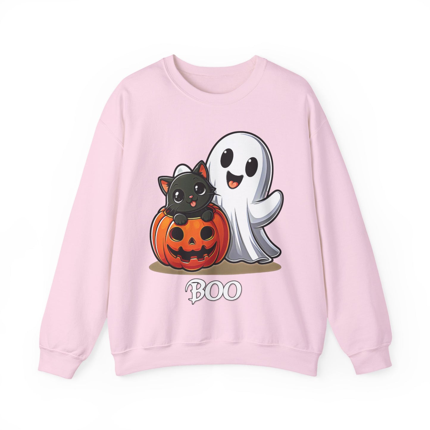 Spooky Smiles & Cozy Vibes – Halloween Boo Pumpkin Ghost Cat Edition - Cute Halloween Crewneck Sweatshirt with Ghost and Cat Design, Cozy Fall Apparel, Perfect for Spooky Season, Unisex Halloween Sweater, [...]