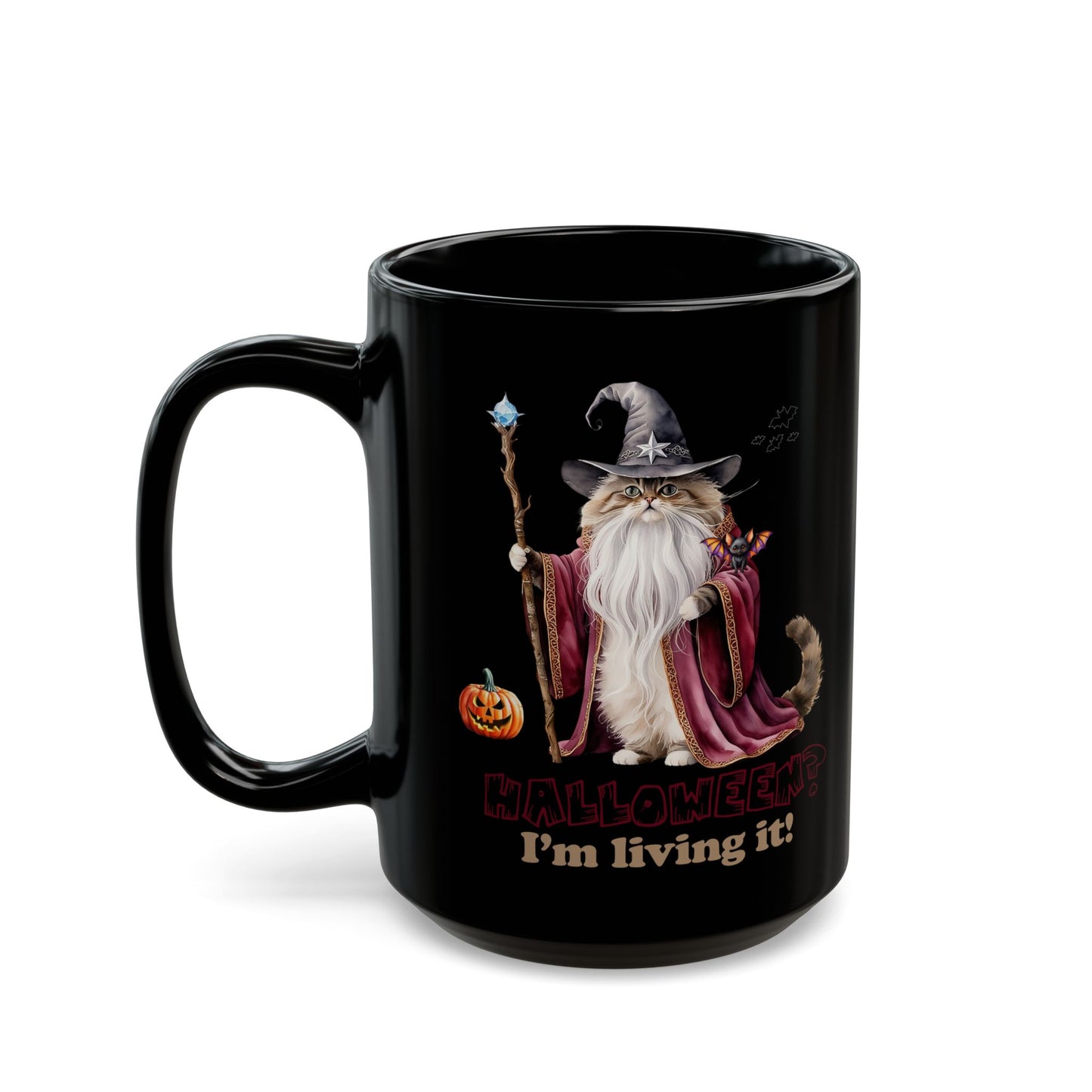 🧙 Title: Living the Spell: Wizardry, Whimsy & Halloween Cheer 🎃 - Halloween Cat Mug - I'm Living It, Witch Mug, Black Coffee Cup, Gift for Cat Lovers, Halloween Decor, Spooky Kitchenware