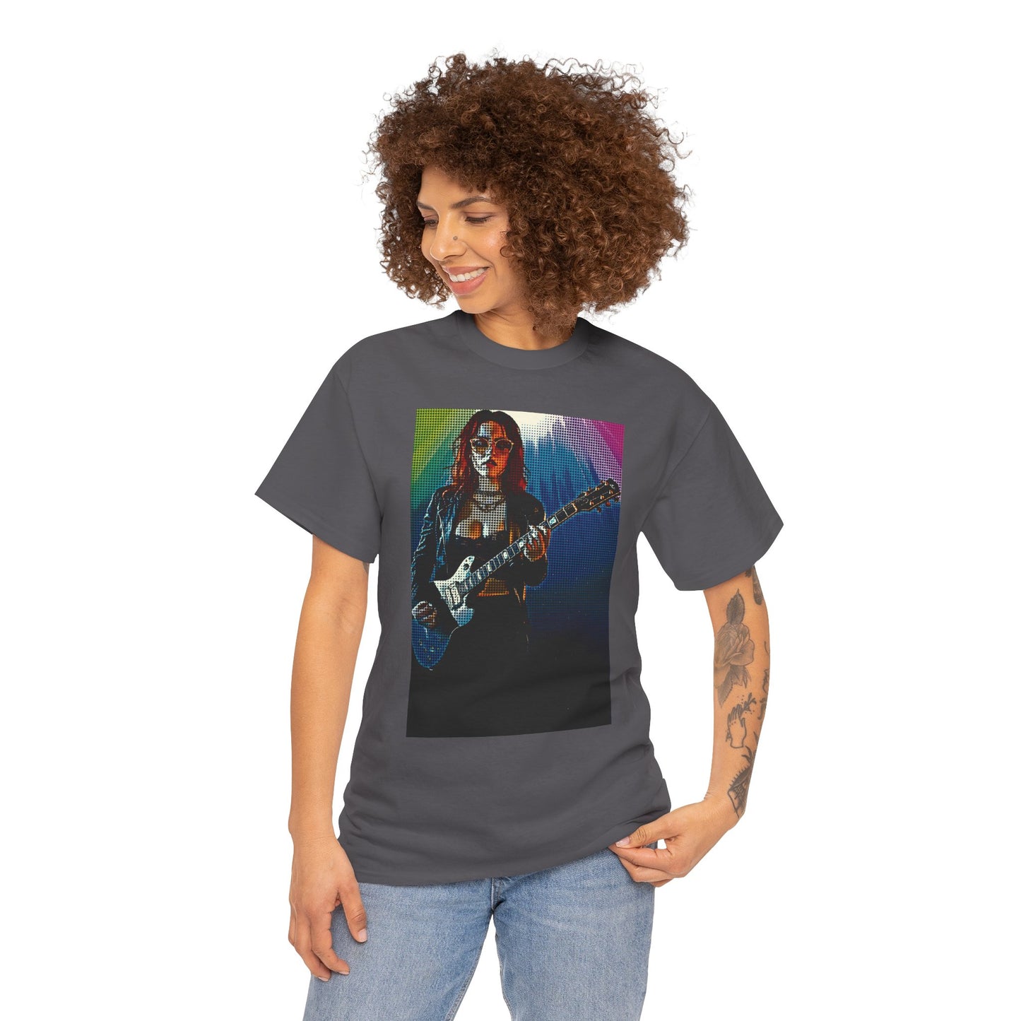 Electric Vibes: Retro Halftone Guitar Art Celebrating Music, Freedom, and Bold Self-Expression - Rock Star Unisex Heavy Cotton Tee, Music Lover Gift, Concert Apparel, Vintage Tee, Festival Wear