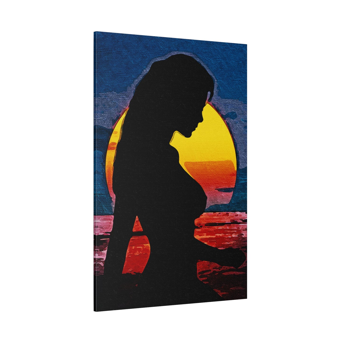 Radiant Horizons: Empowering Silhouette by Sunset – Embrace Inner Strength and Inspiring Beauty - Sunset Silhouette Canvas Wall Art, Inspirational Home Décor, Modern Art Print, Gift for Her, Boho Vibes, Perfect for Beach Lovers