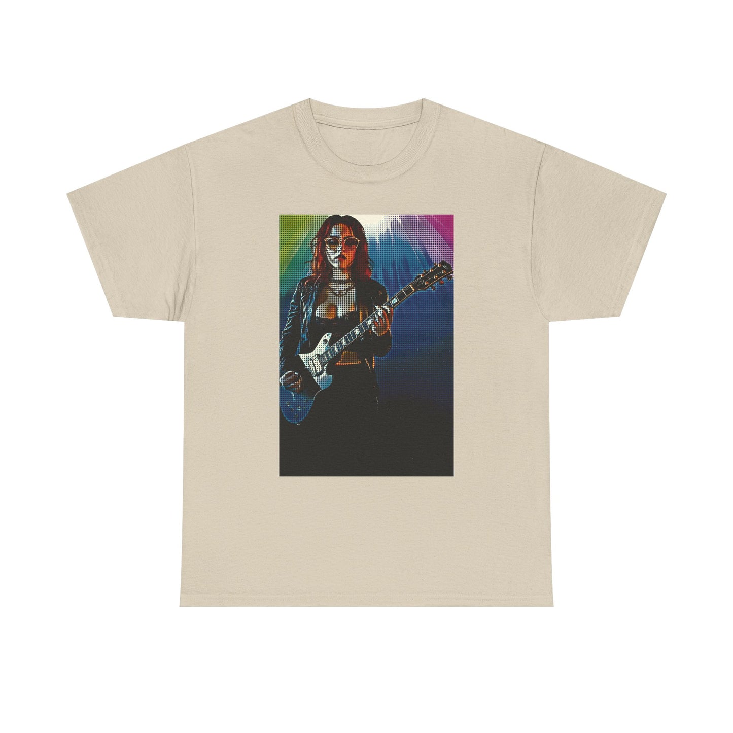 Electric Vibes: Retro Halftone Guitar Art Celebrating Music, Freedom, and Bold Self-Expression - Rock Star Unisex Heavy Cotton Tee, Music Lover Gift, Concert Apparel, Vintage Tee, Festival Wear