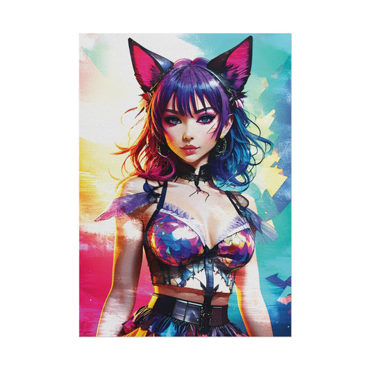 Vibrant Anime Cat Girl Rolled Poster - Colorful Wall Art for Anime Lovers