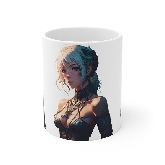 Anime / Manga-Inspired Ceramic Mug, Cat Girl Coffee Cup, Gift for Anime Lovers, Manga Mug, Unique Kawaii Drinkware