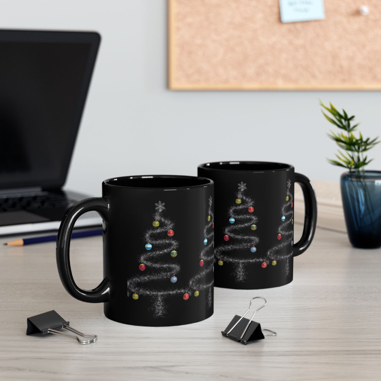 Cosmic Christmas: Where Stardust Dreams Become Holiday Magic - Christmas Tree Black Mug - Festive Coffee Cup (11oz, 15oz)