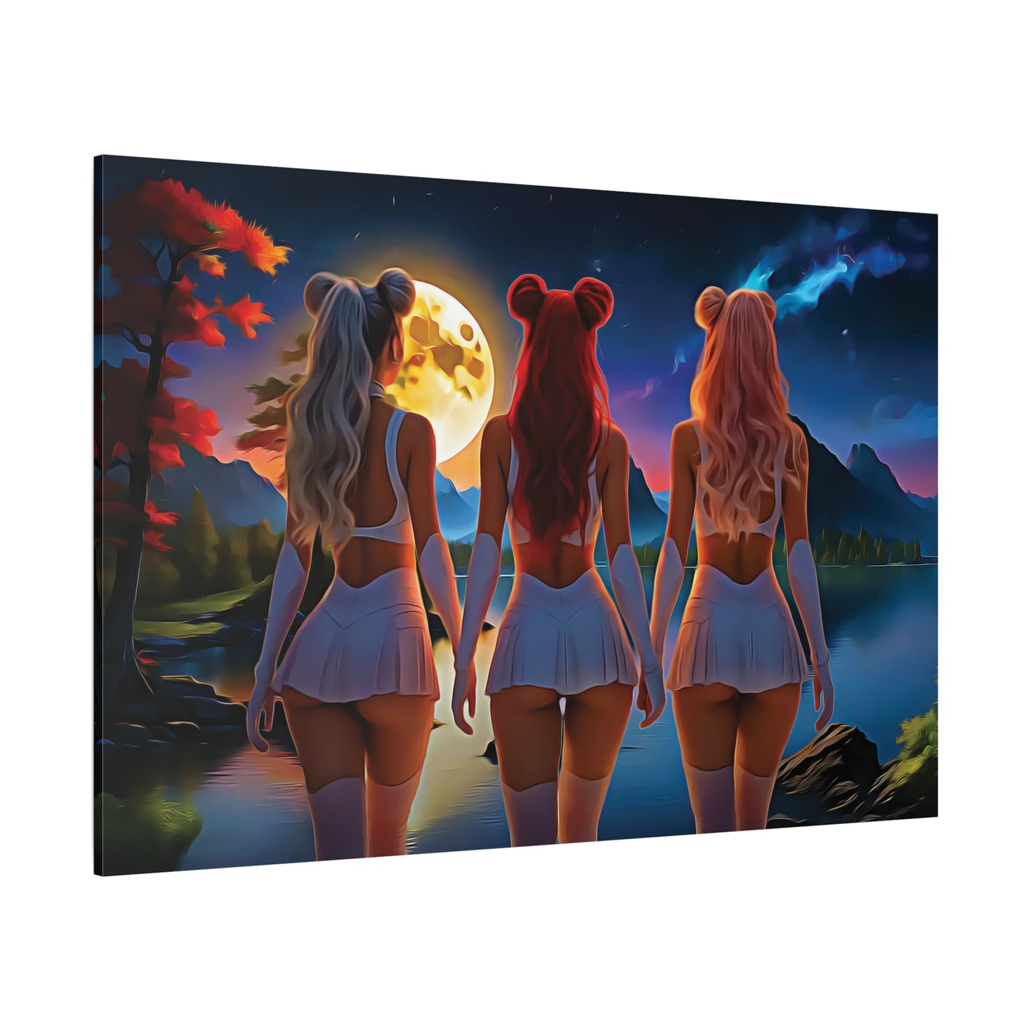 🌌 Moon Sisters: Unity in Light, Magic in MotionCanvas Wall Art - Enchanting Moonlit Retreat, Bohemian Decor, Gift for Friends, Home Decor, Unique Wall Art, Girls Night In