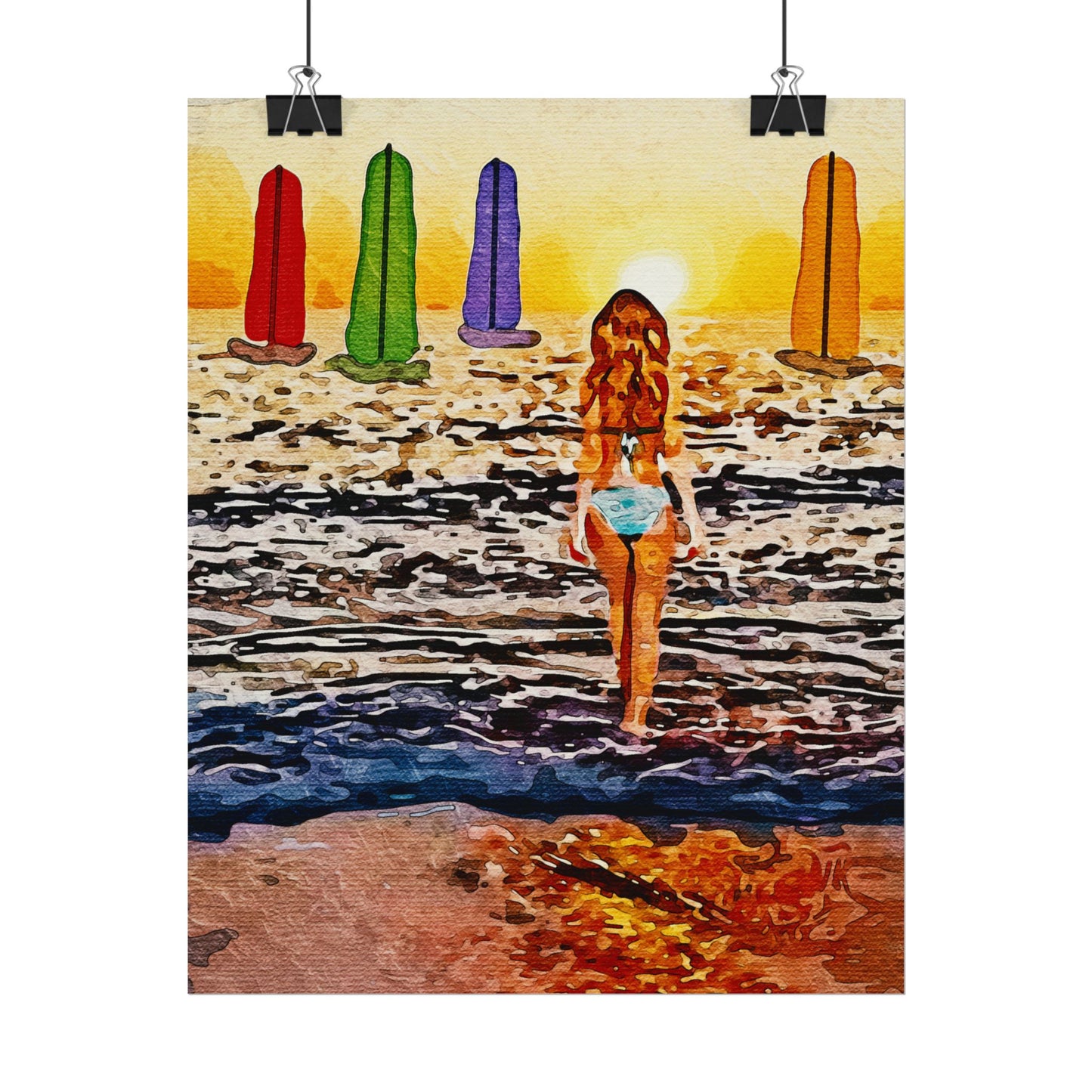 "Chasing Horizons: A Sunset Journey of Hope and Serenity Beyond the Waves" - Beach-Themed Rolled Posters, Decorative Wall Art, Summer Decor, Coastal Vibe, Surfing Gift, Ocean Sunset Print