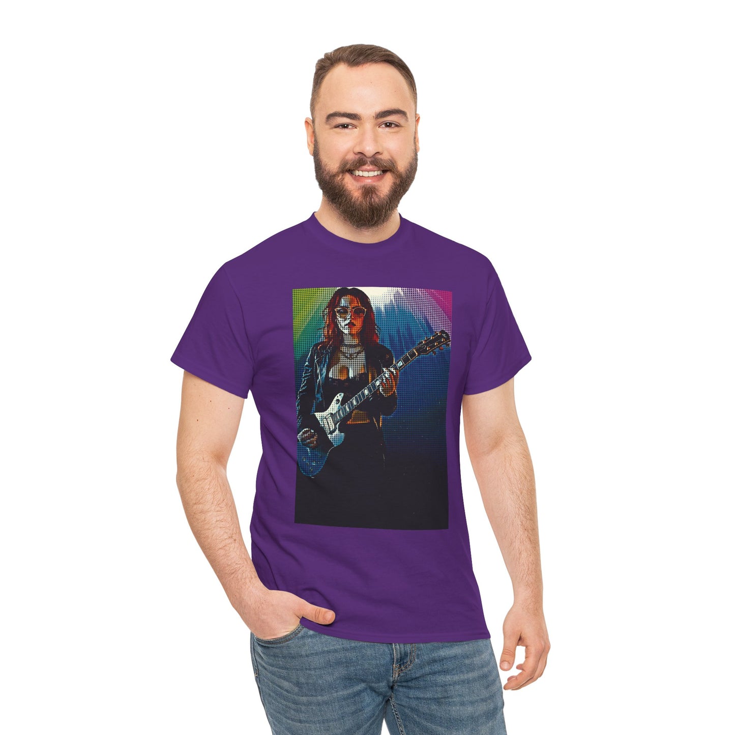 Electric Vibes: Retro Halftone Guitar Art Celebrating Music, Freedom, and Bold Self-Expression - Rock Star Unisex Heavy Cotton Tee, Music Lover Gift, Concert Apparel, Vintage Tee, Festival Wear